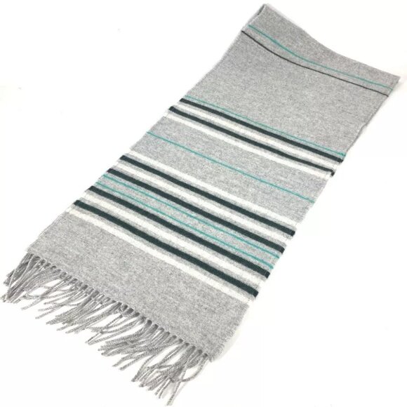 HERMES Border Neo-Locabaal fringe Scarf Cashmere gray/Green Unused - Picture 5 of 6